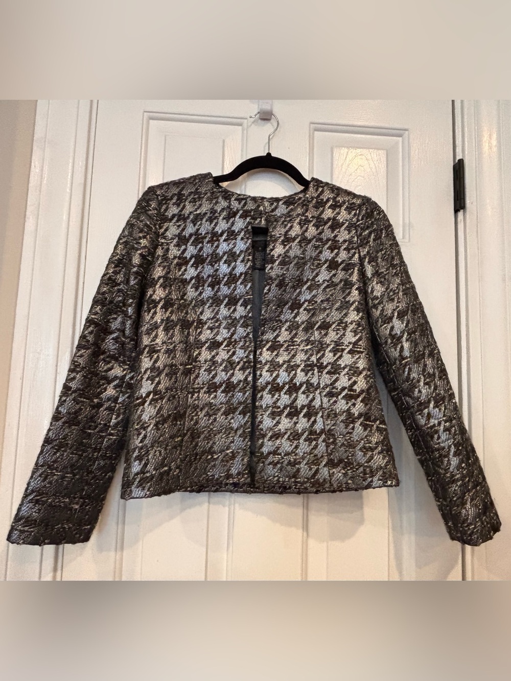 J. Crew Collection Metallic Houndstooth Phoebe Jacket - Silver & Black - Size 0